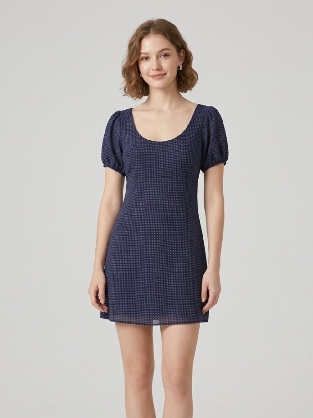 Urban Outfitters Navy Polka Dot Puff Sleeve Dress